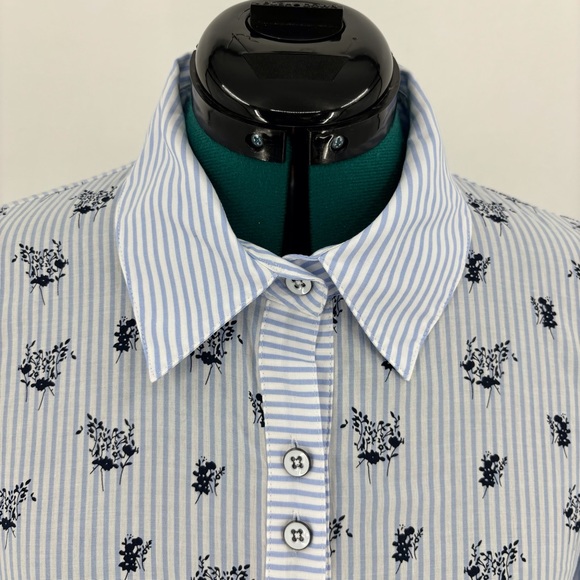 Cabi Whitney Shirt # 5368, Blue and White Striped and Floral Print, Medium - Picture 3 of 17